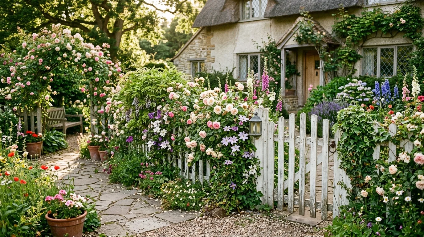 Weathered Picket Fence With Roses